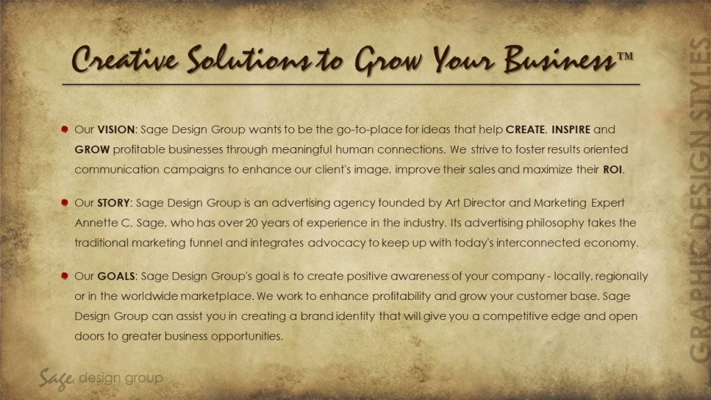 Creative Solutions to Grow Your Business - Sage Design Group - Annette Sage, CEO
